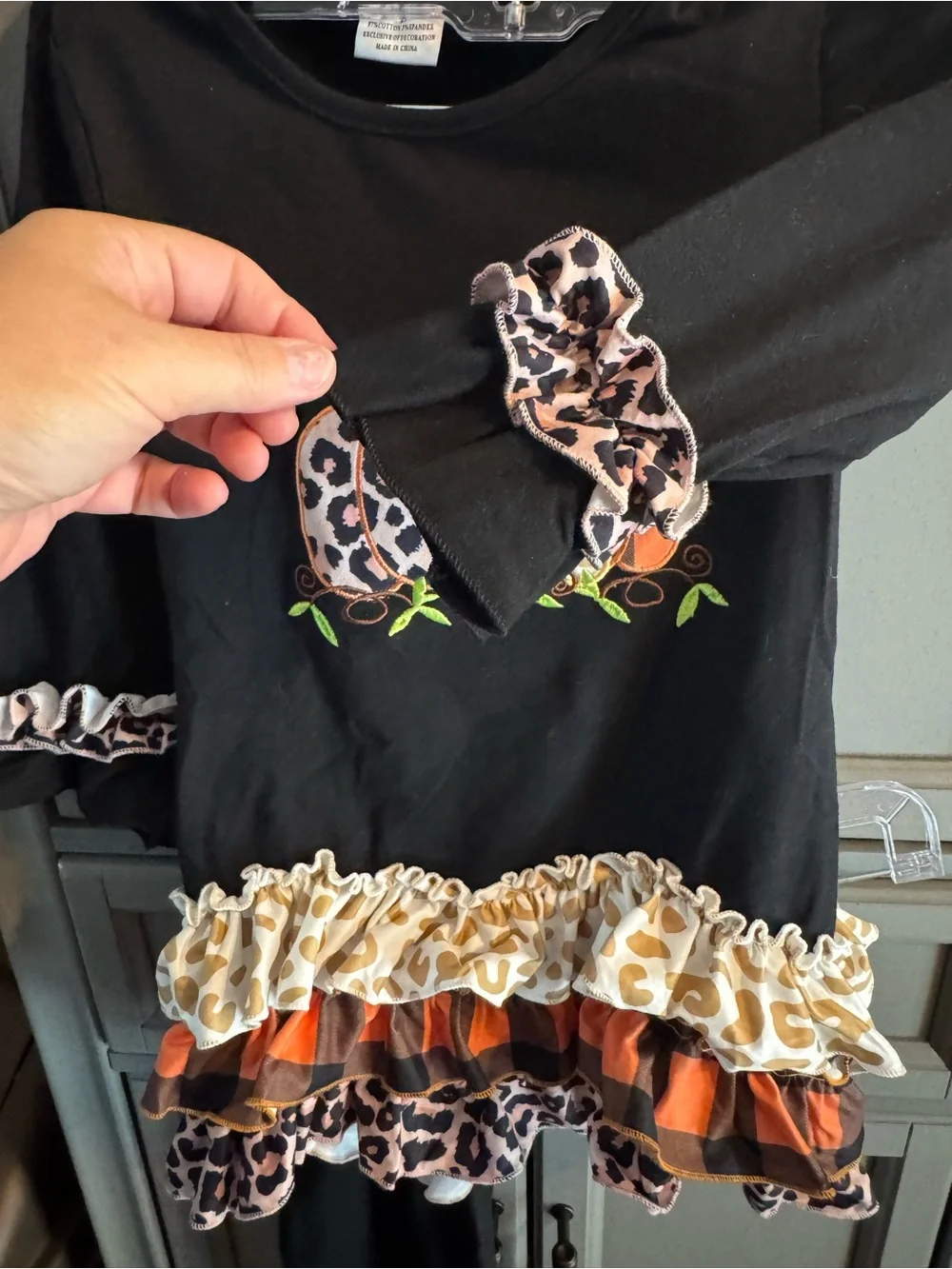 Black Pumpkin Ruffle Halloween shirt & pants set-